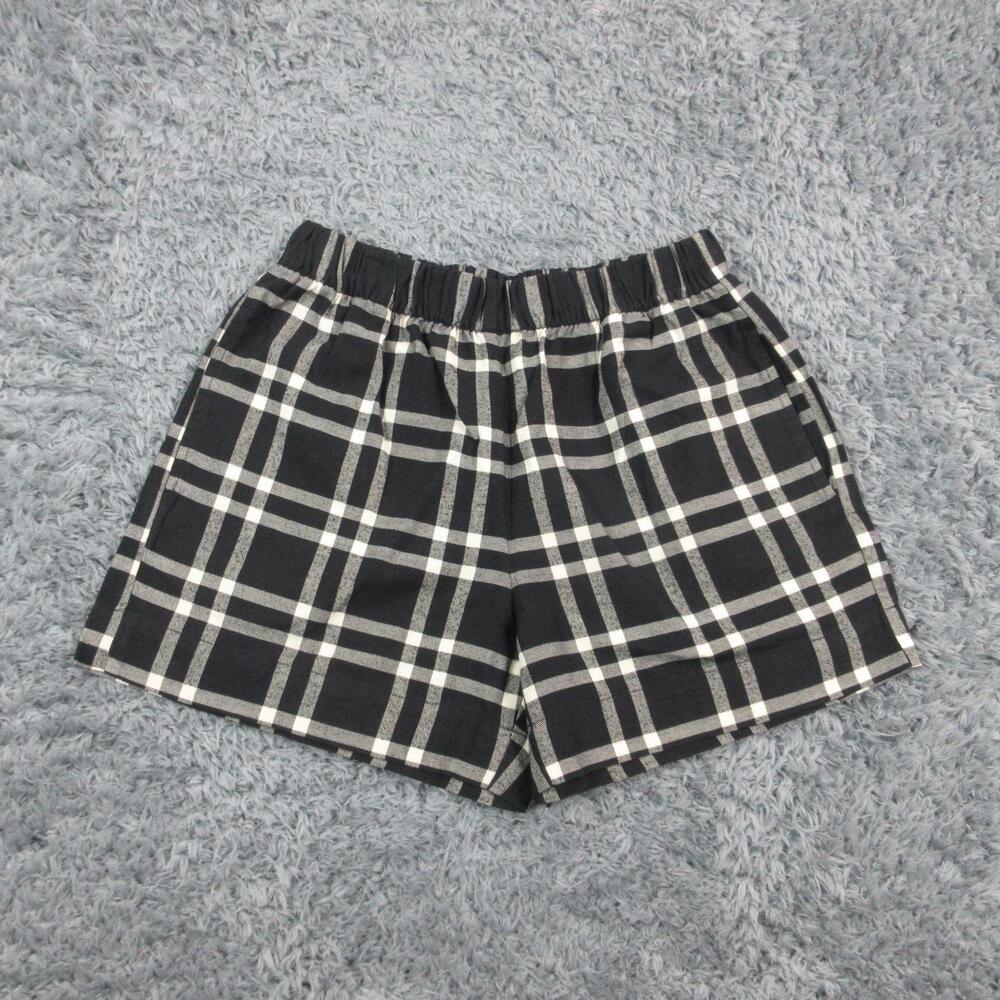 Hanna Andersson Boxer Shorts Womens M Black White Plaid Flannel Elastic NWT